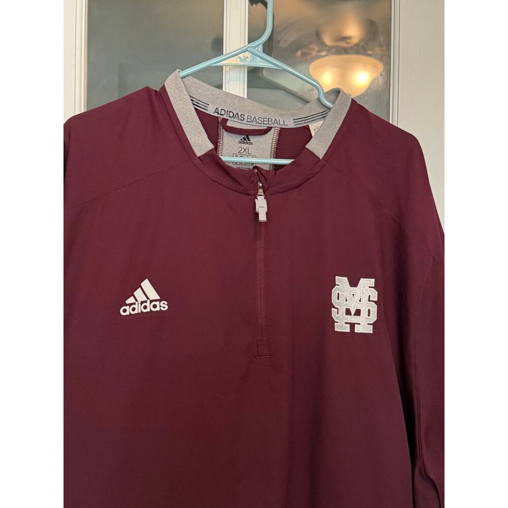 Adidas Baseball Mississippi State Bulldogs 2XL Quarter Zip Dugout Jacket Maroon - Picture 2 of 9